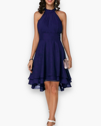 Damen Elegantes Rüschendes Kleid | Midi Festliches Kleid – Dunkelblau