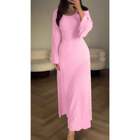Damen Rippenstrickkleid mit Ausgestellten Ärmeln | Maxi – Rosa