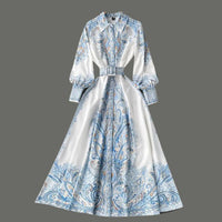Petrin | Damen Kleid Mit Blumenmuster Gürtel – Himmelblau 1