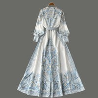 Petrin | Damen Kleid Mit Blumenmuster Gürtel – Himmelblau 2
