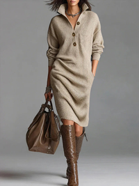 Dina | Damen-Midikleid gerippt casual & stilvoll – Khaki