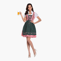 Spitzenbesetztes Dirndl kleid für Damen - Oktoberfest 2025 – Dunkelgrün-Rosa