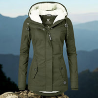 Mit Fleece gefütterte Kapuzenjacke für Frauen – Oliv