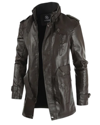 Paulin® | Elegante lange Motorradlederjacke – Dunkelbraun