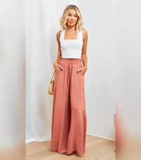Senna Weites Bein Lose Hohe Taille Hosen – Orange
