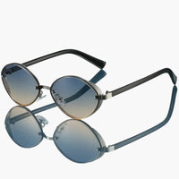 Damen Sonnenbrille mit ovalem Metallrahmen und UV400-Schutz – Blaugelb