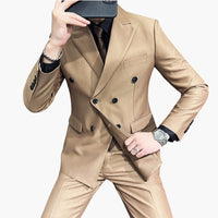Herrenanzug zweiteilig mit Slim-Fit Hose und Doppelreiherjacke – Khaki