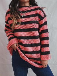 Ulta | Grob gestrickter Bi-Ton Pullover mit lockerer Passform, Komfort und Stil – Rose