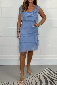 Gilda - Ärmelloses Chiffonkleid – Blau
