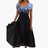 Midikleid für Damen - Elegant mit Pailletten & Chiffonrock – Blau Schwarz
