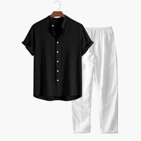 Herren Sommer-Zweiteiler mit Kurzarmhemd und Tapered-Hose – Schwarz