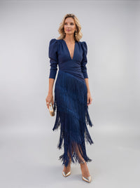 Odelina - Fließendes Fransenkleid – Blau