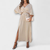 Anina – Fließendes Kleid mit Bindetail – Champagner