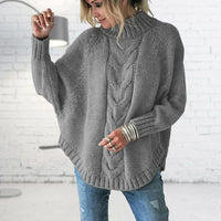 Damen Locker Passform Strickpullover | Rollkragen – Grau