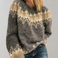 Norweger Grobstrickpullover Damen | Rundhalsausschnitt Mit Muster – Grau