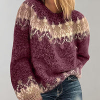 Damen Gemütlich Grobstrickpullover | Rundhalsausschnitt – Weinrot