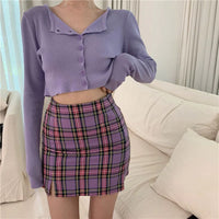 Erika | Crop-Top-Pullover mit Knöpfen – Violett