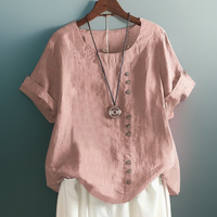 Elegantes Damen T-Shirt mit Rundhals und Knopfleiste – Rosa