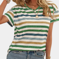 Gestreiftes Damen V-Ausschnitt T-Shirt | Atmungsaktiv & Casual – Grün