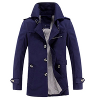 Herren Wintermantel - Eleganter Trenchcoat mit Gürtelschlaufen und Knopfleiste – Marine