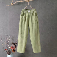 Damen Leinen-Baumwoll Hose - Lässig & Atmungsaktiv – Grün