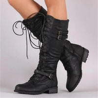 Damen Schnürstiefel Flach Vintage mit Schnallen im Steampunk-Stil – Schwarz