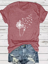 Vanessa | Lässiges T Shirt mit grafischem Löwenzahn Print – Die Farbe Rot