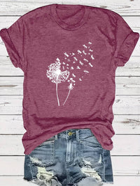 Vanessa | Lässiges T Shirt mit grafischem Löwenzahn Print – Fuchsie