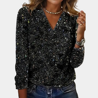 Vanessa | Stilvolles glitzerndes Top mit V Ausschnitt – Schwarz