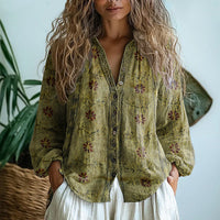 Lurellea - Bluse mit weichem Griff und Blattprint – Grün