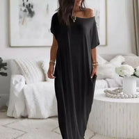 Daphne™ Maxikleid mit weitem Ausschnitt und Seitentaschen – Schwarz