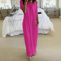 Daphne™ Maxikleid mit weitem Ausschnitt und Seitentaschen – Rosa