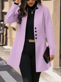 Elliqua | Eleganter Mantel aus Wollgemisch für Frauen in Übergrößen - einreihig – Violett