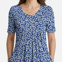 Käthe | Damen Viskose Midikleid Bindegürtel – Viskose Midi Tailliert Gürtel – Blau