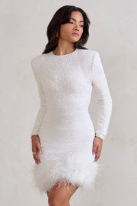 Damen-Minikleid mit dekorativer Bordüre | kurze Ausführung – Weiß