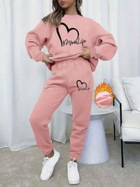 Bequemer Damen-Pullover mit Rundhals und Jogginghosenkleid | Warmes Set für Herbst und Winter – Rosa