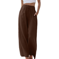Elegante Damen Stoffhose aus Baumwolle und Leinen – Braun