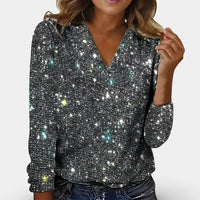 Elegante Damen-Bluse mit V-Ausschnitt und Diamantmuster – Grau