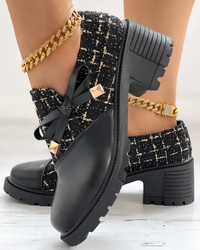 Damen Pumps mit breitem Absatz und offener Spitze – Schwarz