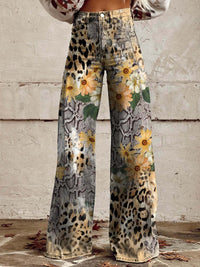 Bequeme Damen Palazzo-Hose mit floralem Muster – Leoparden