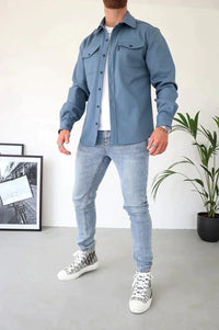 Moderne Herren Knopfleisten-Jacke – Stahlblau