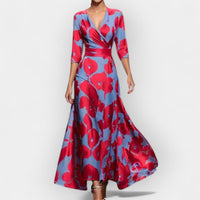 Elegantes Floral Damen Maxikleid – Rot-Blau