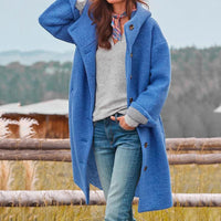 Winterjacke Damen Lang | Gefütterter Wintermantel Mit Knöpfen – Blau