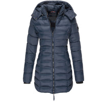 Winterjacke Damen Gefüttert Mit Kapuze | Lang Mit Reißverschluss und Taschen – Blau