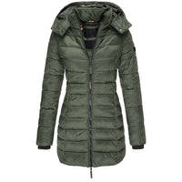 Winterjacke Damen Gefüttert Mit Kapuze | Lang Mit Reißverschluss und Taschen – Grün