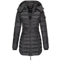 Winterjacke Damen Gefüttert Mit Kapuze | Lang Mit Reißverschluss und Taschen – Schwarz
