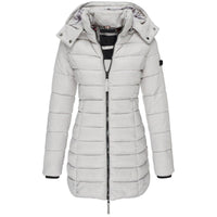 Winterjacke Damen Gefüttert Mit Kapuze | Lang Mit Reißverschluss und Taschen – Grau