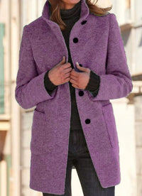 Winterjacke Damen Wintermantel | Lang Mit Knöpfen und Taschen – Lila