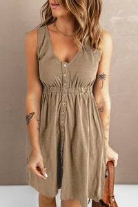 Damen Elegantes Knopfleisten-Kleid mit Gürtel – Khaki