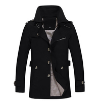 Herren Wintermantel - Eleganter Trenchcoat mit Gürtelschlaufen und Knopfleiste – Schwarz